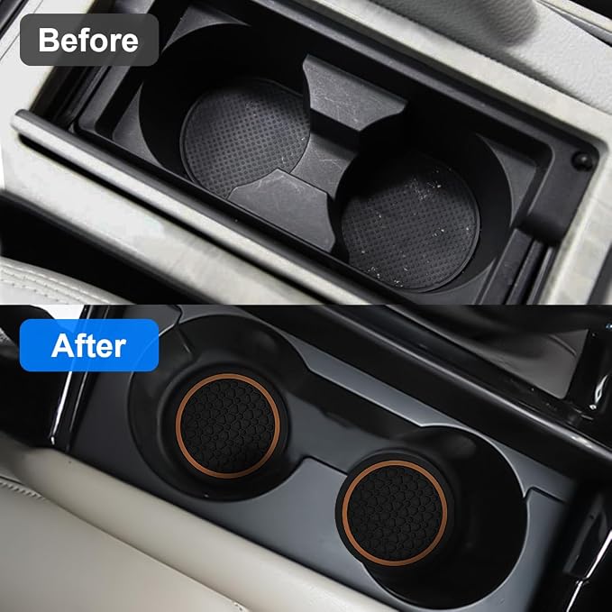 Mandark 4PCS Car Cup Holder Coasters, 2.75 Inch Non-Slip Insert Water Bottle Holder Pads, Dustproof Automotive Interior Accessories Mat, Universal for Vehicles, Trucks, RVs and More (Black/Orange)