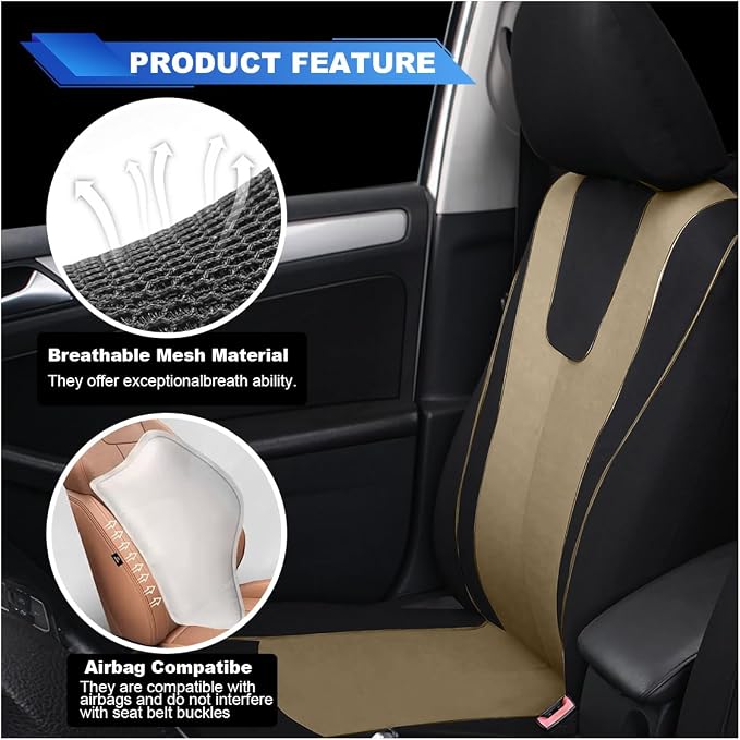 ZIMISI 4PCS Car Front Seat Covers, Comfort Breathable Vehicle Seat Protector Cover, Universal Automotive Interior Accessories for Car, SUV, Truck (Beige)