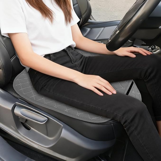 Leather Front Car Seat Cover, Anti-Slip Car Seat Bottom Covers, Full Wrapped Bottom Seat Protectors with Storage Pocket, Universal Comfortable Seat Cushion Fit Vehicles SUVs Trucks (K2-Gray)