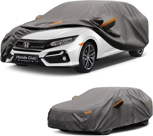 Kayme Heavy Duty Car Cover Custom Fit Honda Civic 1991-2026, Waterproof All Weather Outdoor Full Protection, Sun Rain UV Resistant with Zipper Door and Windproof Straps.
