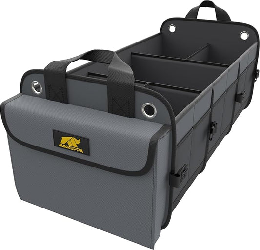 MIKKUPPA Car Trunk Organizer for SUV, 100L, Premium Material, Gray | Collapsible Heavy Duty Large Car Organizer, Sturdy Trunk Storage for Car with Adjustable Straps and Non Slip Bottom
