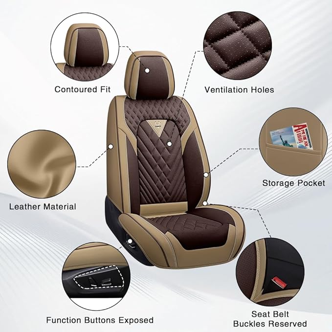 for Toyota Highlander Car Seat Covers 2001-2026,Premium Leather, 360° Full Protection, Thick Padding & Memory Foam, Waterproof & Stain-Resistant Car Seat Cover Full Set (5 Seat,Brown&Beige)