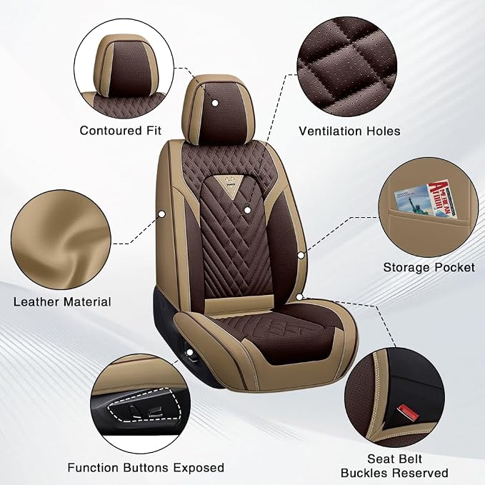 Fit for Toyota RAV4 Seat Covers 2001-2026,Premium Leather, 360° Full Protection, Thick Padding & Memory Foam, Waterproof & Stain-Resistant Car Seat Cover (5 Seat,Brown&Beige)