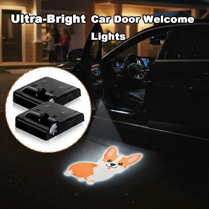 2PCS Dog Car Door Lights Projector,Wireless LED Welcome Puddle Lights,Magnetic Logo Projector Door Light Decor Car Accessories Corgi Dog Gifts for Women Men,Suitable for All Vehicles Motorcycle