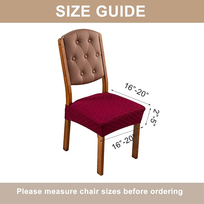 Genina Waterproof Seat Covers for Dining Room Chairs Covers Dining Chair Slipcovers Protector, No Rear Covers (Wine Red, 6 Pcs)