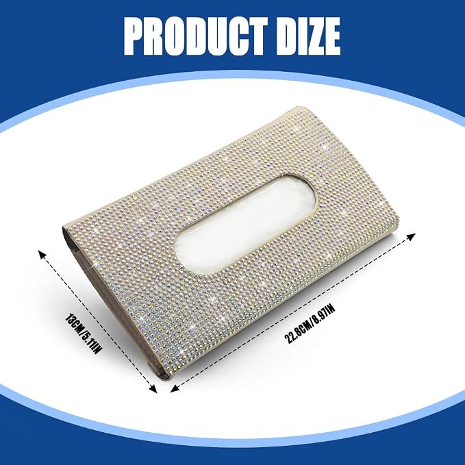 Bling Car Sun Visor Tissue Box Holder, Visor Accessories, Rhinestone PU Leather Crystal Sparkling Napkin Holder, Auto Sun Visor Paper Towel Cover Case Accessories for Most Cars (Beige+Colorful)