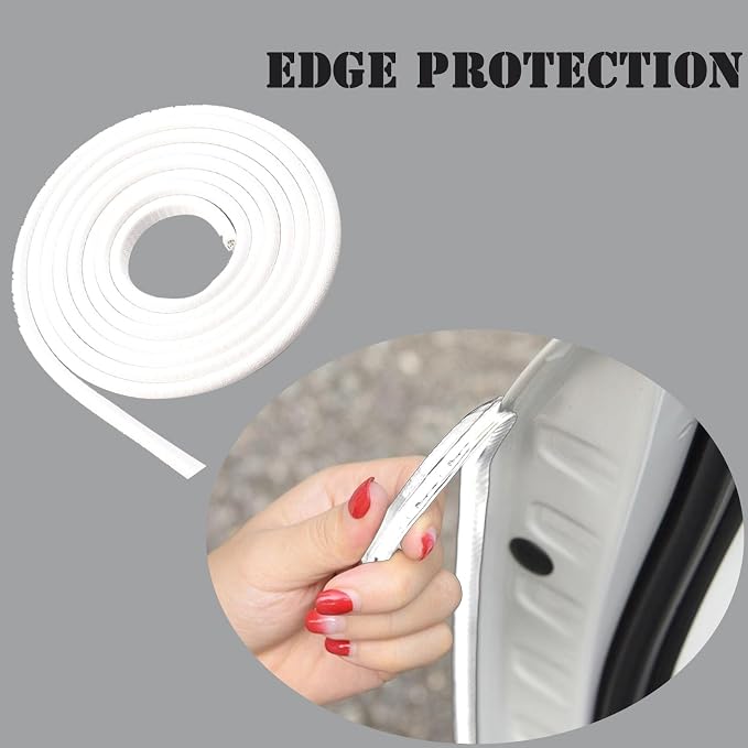 Car Door Edge Guards, 16Ft Rubber Seal Car Door Edge Trim, U Shape Door Edge Protector Guard, Aluminum Weather Proofing Automotive Door Edge Molding Protection for Most Car (White)
