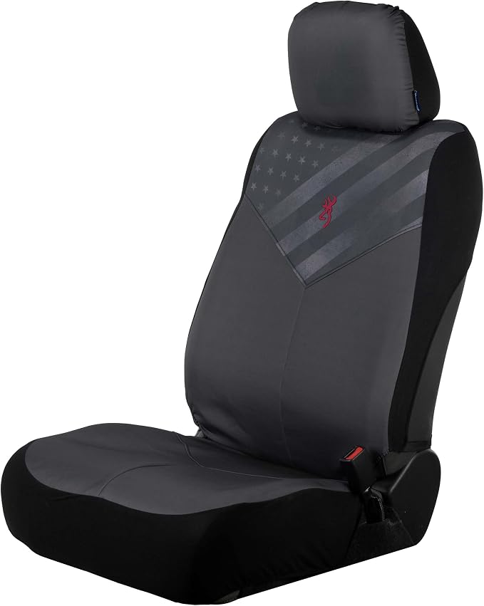 Browning Universal Low Back and Bench Seat Covers, Water and Dirt Resistant Car, Truck, and SUV Seat Covers, Traditional (Gray/Flag), Low Back (Single)