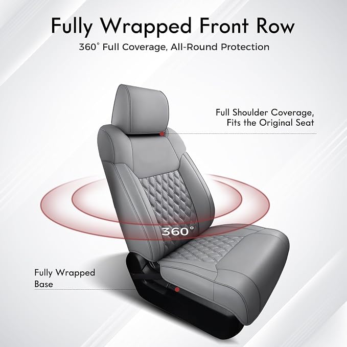 Huidasource Seat Covers Fit for 4th Gen Toyota Tacoma SR, SR5, Limited, TRD Sport/Off-Road,Trailhunter Double/Crew Cab, 360° Full-wrap Automotive Car Leather Seat Cushion Cover (Full Set/Gray)