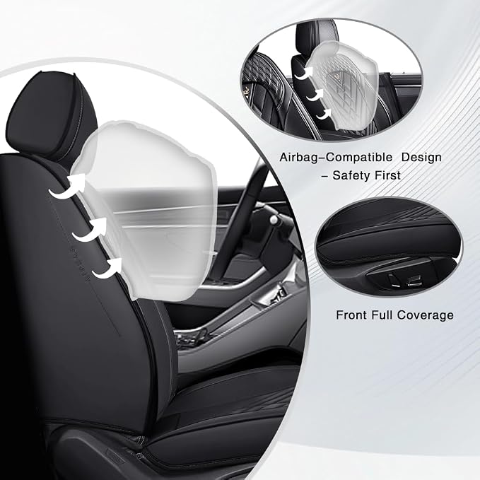 for Toyota Sequoia Seat Covers 2001-2026, Nappa Leather, 360°Protection, Thick Padding & Memory Foam, Waterproof & Stain-Resistant Car Seat Cover (Fornt Set,Black)