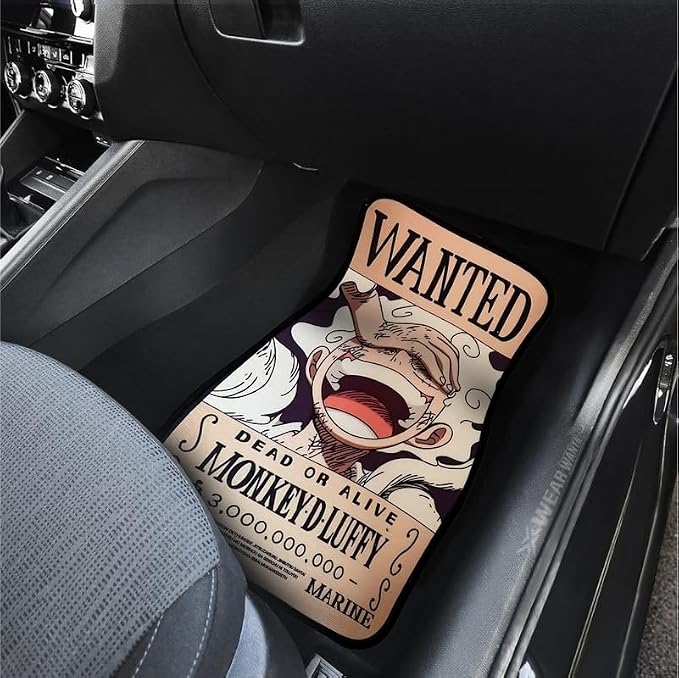Anime Car Carpet Mat Set of 2 Front, Brown Lffy Design Automotive Accessories Interior All Weather Floor Mats Decor with Non Slip Black Anti Skid Backing