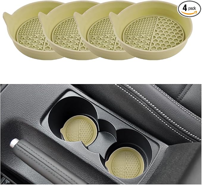 Mandark 4PCS Car Cup Holder Coaster, Silicone Anti-Slip Vehicle Insert Water Bottle Mat, Automotive Interior Insulation Drink Cup Pad Decor Accessories, Universal for SUV, Sedan, Truck (Apricot)