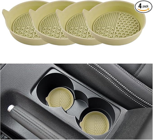Mandark 4PCS Car Cup Holder Coaster, Silicone Anti-Slip Vehicle Insert Water Bottle Mat, Automotive Interior Insulation Drink Cup Pad Decor Accessories, Universal for SUV, Sedan, Truck (Apricot)