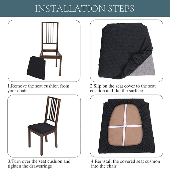 SearchI Cool Fabric Seat Covers for Dining Chairs, 4 Pack Water Repellent Dining Room Chair Seat Covers, Kitchen Chair Seat Covers Protectors(Beige)