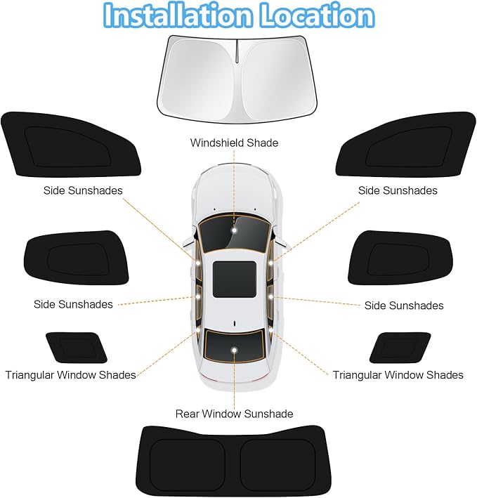 KUST Car Window Shades for GMC Acadia 2017-2022 2023 Windshield Sun Shade Side Window Cover UV Block Privacy Protection Accessories for Camping Blackout Rear Back Full Set 8PCS