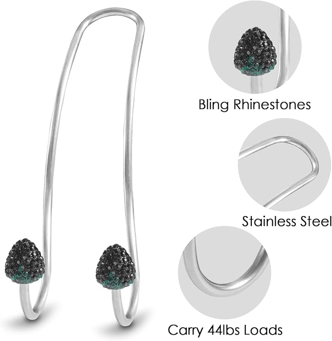 【2026 Upgraded】 Car Headrest Hooks Decorations, 2 Pcs Bling Strawberry Shape Purse Hook Hangers, Auto Hooks Car Hangers and Durable Backseat Holder, Storage Universal for SUV Truck Vehicle (Black)