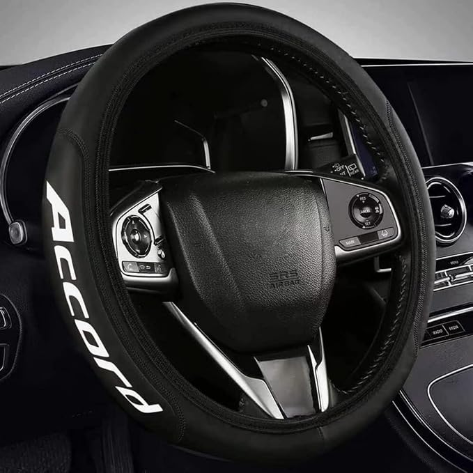 Car Steering Wheel Cover, Leather, Anti-Slip Lining, Universal for Accord, 14.5-15 Inch, Black