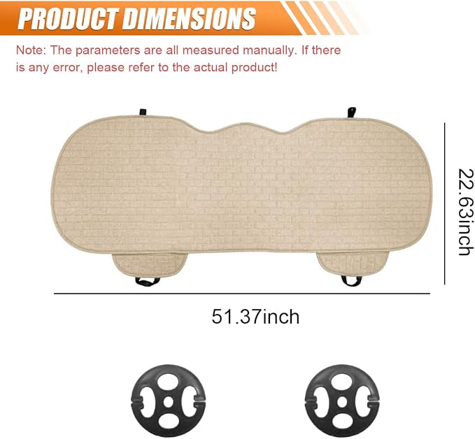 Car Rear Seat Cover, Breathable Linen Auto Seats Cushion (Beige) | Anti-Slip Vehicle Seat Pad with Storage Pocket, Universal Automotive Seats Protection Mat for Car, SUV, Truck