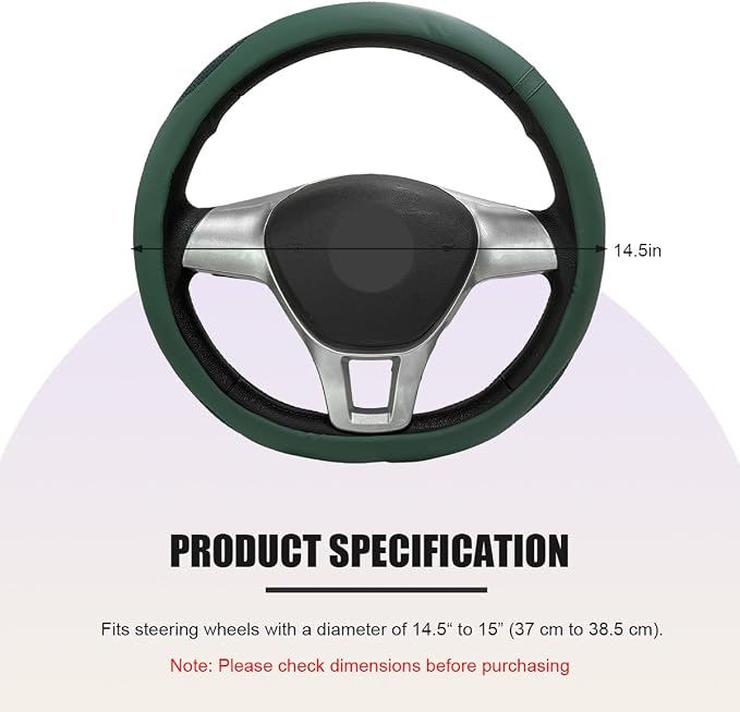 Car Steering Wheel Cover, Leather Breathable Ice Silk Auto Wheel Wrap with Anti-Slip Lining, Scratch-Resistant Elastic Protector Fit for 14.5-15 Inch Steering Wheels (Green)