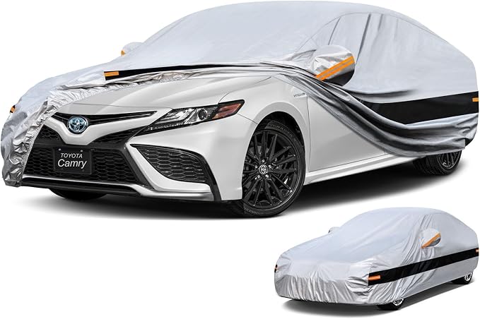 10 Layers Car Cover Custom Fit for Toyota Camry (1996-2024) Waterproof All Weather for Automobiles, Outdoor Full Cover Rain Sun UV Protection.Silver