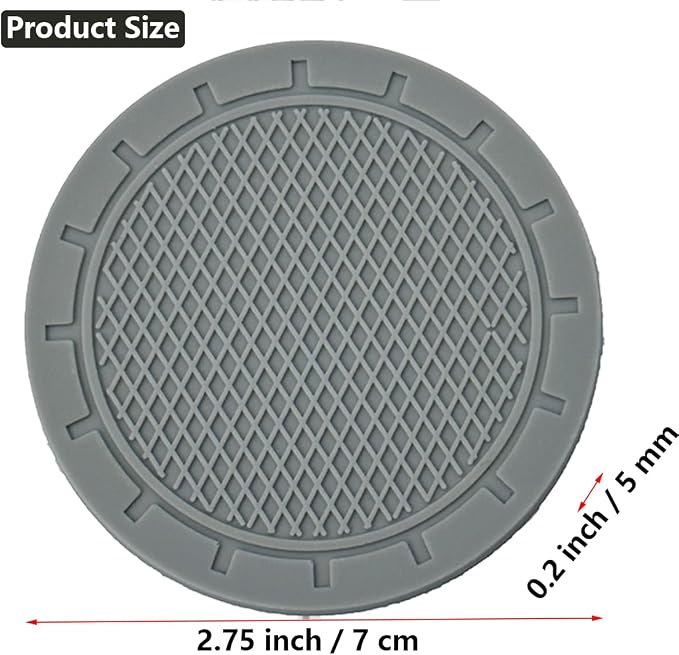 Cup Holder Coaster, 4 Pack 2.75 Inch Diameter PVC Non-Slip Universal Insert, Durable Car Accessory for Most Interiors, Suitable for Women and Men - Gray