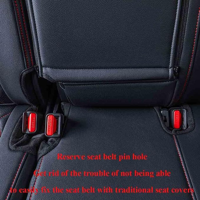 EKR Car Seat Covers for Honda CRV 2017-2022 Leatherette Full Set | Custom Fit for Honda CRV 2017 2018 2019 2020 2021 2022,Factory-Style Interior Upgrade,Faux Leather(Black with Red Piping)