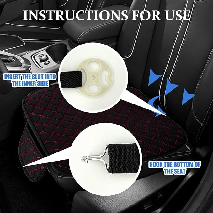 Leather Front Car Seat Cover, Anti-Slip Car Seat Bottom Covers, Full Wrapped Bottom Seat Protectors with Storage Pocket, Universal Comfortable Seat Cushion Fit Vehicles SUVs Trucks (K2-Black Red)