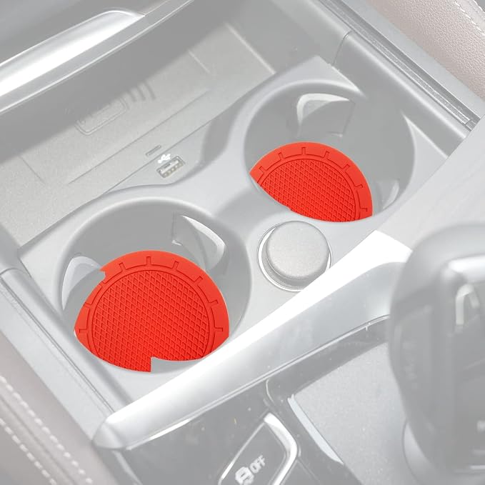 Car Cup Holder Coaster, 4 Pack 2.75 Inch Diameter PVC Non-Slip Universal Insert Coaster, Durable, Suitable for Most Car Interior, Car Accessory for Women Men Red