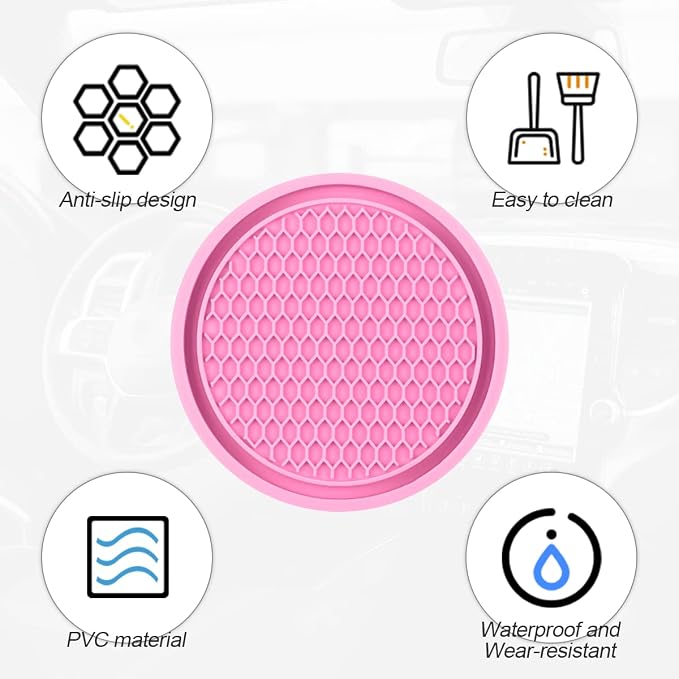 4 Pack Car Cup Holder Coaster, 2.75 Inch Diameter Non-Slip Universal Insert Coaster, Durable, Suitable for Most Car Interior, Car Accessory for Women and Men (Pink)