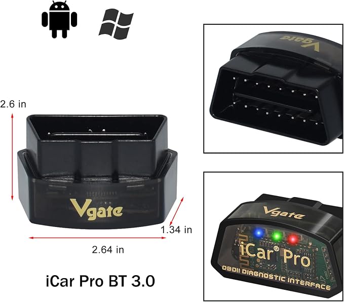 Vgate iCar Pro BT3.0 OBD2 Scanner Bluetooth Code Reader Diagnostic Scan Tool for Android & Windows Compatible with ELM327 Adapter