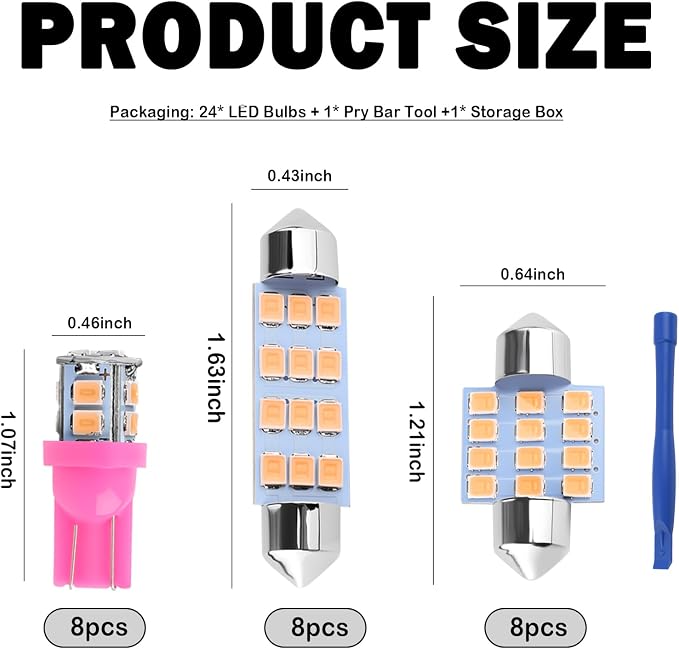 24PCS Interior Car Lights LED Kit,Super Bright 6500K Interior Dome Light for Side Marker/Map/License/Trunk Light,Upgrade T10/31mm/42mm Car Lights Interiors Kit with Pry Tool (Purple)