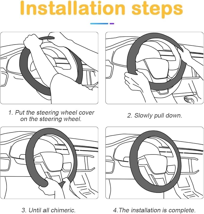 Osilly Car Steering Wheel Cover, 15 inch Carbon Fiber Microfiber PU Leather Elastic Steering Wheel Protector for Men Women, Anti-Slip Breathable Car Interior Accessories for Most Cars (Black/Beige)