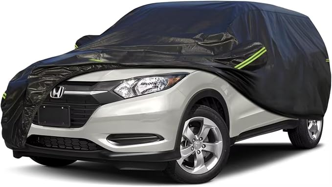 KouKou Waterproof SUV Car Cover Suitable for Honda HRV from 1998 to 2025, 7 Layers Heavy Duty Car Cover Waterproof All Weather with Zipper Door for Sun Rain Snow Dust Uv Protection.Black