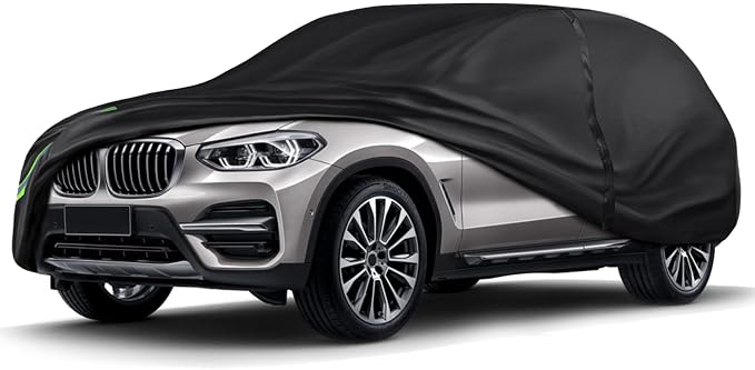 600D 16-Layer Heavy Duty Universal Car Cover, All Weather Waterproof Outdoor & Indoor Full Protection, UV Sun Snow Rain Dust & Scratch Resistant, Fits SUVs Length 181"-190"/15.1-15.8 ft Black