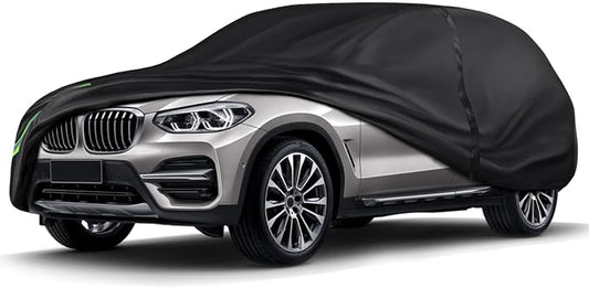 600D 16-Layer Heavy Duty Universal Car Cover, All Weather Waterproof Outdoor & Indoor Full Protection, UV Sun Snow Rain Dust & Scratch Resistant, Fits SUVs Length 181"-190"/15.1-15.8 ft Black