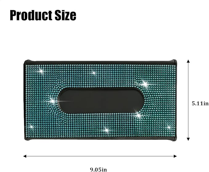Bling Car Visor Tissue Holder, Shiny Rhinestone Leather Sun Visor Napkin Mask Case Holder Clip, Diamond AUT Paper Tissue Towel Box Dispenser, Universal Fit (Black/Green)