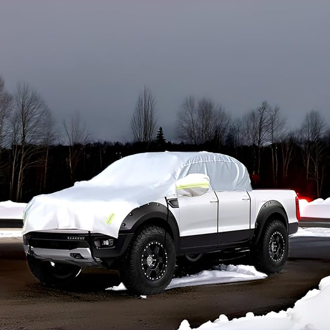 Half Car Cover with Cotton All Weather Car Body Covers Outdoor Indoor for All Season Waterproof Dustproof UV Resistant Snowproof Universal (Pickup (Crew Cab))