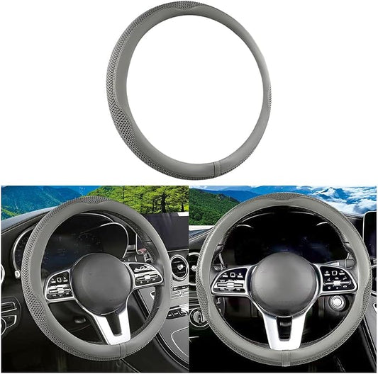 Car Steering Wheel Cover, 15 inch Ice Silk Leather Soft Comfortable Vehicle Steering Wheel Protector, Breathable Automotive Interior Accessories, Universal for SUV Sedan Truck (Gray)