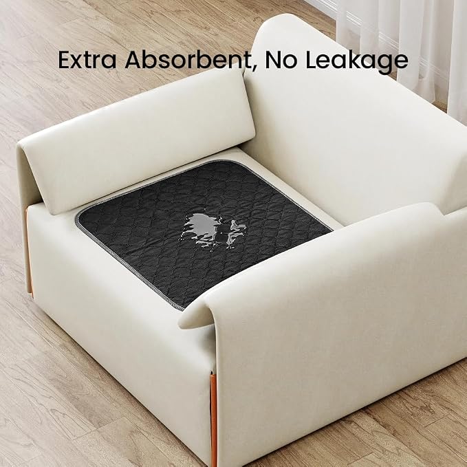2 Pack Waterproof Chair Pads for Incontinence, Wheelchair Seat Pads, Reusable Washable Seat Protector Pads for Bed, Seat, Wheelchair & Recliner, Black