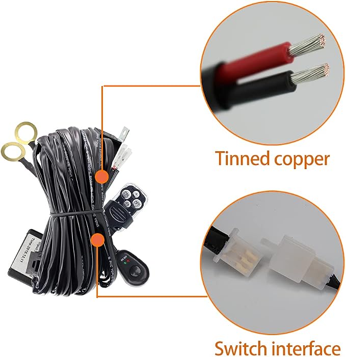 LED Work Lights Bar Remote Wiring Harness Kit 1Lead DC12V 40A LED Lights Remote Wiring Harness Switch Relay 14AWG Core Cable Harness Fit for Car Fog Lights Work Driving Lights Bar