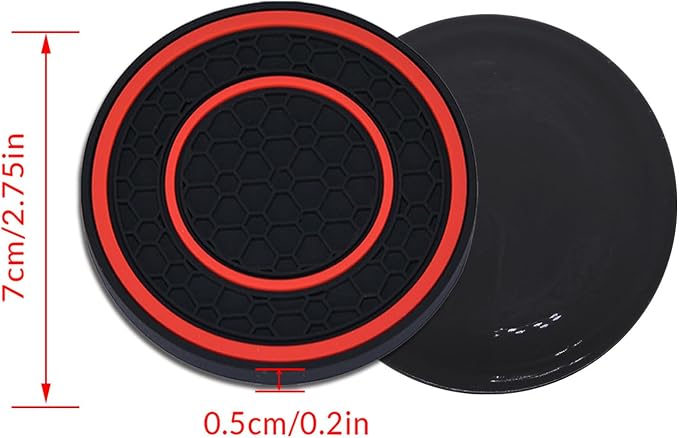 4 Pack Car Coasters for Cup Holder, 2.75 Inch Universal Auto Waterproof Coasters Silicon Insulation Cup Mats,No-Slip Anti Dust Insert Coaster for Woman Man, Suit for Vehicle Interior (Black/Red)