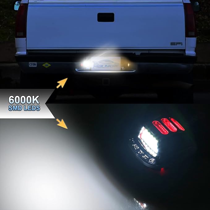LED License Plate Light Lamp with Red OLED Neon Tube Compatible with Chevy K1500 C1500 1988-1999, Silverado Sierra 1988-1998, Tahoe Yukon Suburban S10 Chrome housing 6000K White, Pack of 2