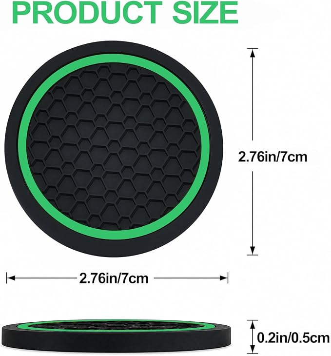 4PCS Car Cup Holder Coasters - 2.75 Inch Non-Slip Insert Water Bottle Holder Pads, Dustproof Automotive Interior Accessories Mat, Universal for Vehicles, Trucks, RVs (Green)