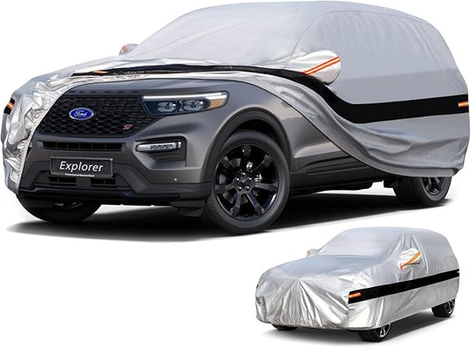 10 Layers SUV Car Cover Custom Fit for Ford Explorer (2006-2026), Waterproof All Weather for Automobiles, Outdoor Full Cover Sun Dust Rain Protection with Cotton. Silver