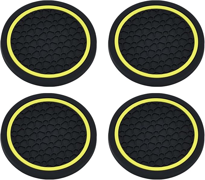 4PCS Car Cup Holder Coasters, 2.75 Inch Non-Slip Insert Water Bottle Holder Pads, Dustproof Automotive Interior Accessories Mat, Universal for Vehicles, Trucks, RVs and More (Yellow)