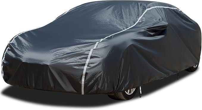 Car Cover Waterproof All Weather, Coverado Outdoor Full Exterior Covers Soft Cotton Backing Rain Uv Hail Protector Car Cover with Invisible Mirror Pocket Universal Fit for Mercedes etc (183"-193")