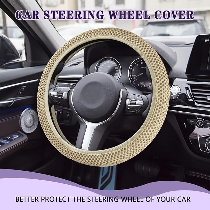 Elastic Stretch Steering Wheel Cover, Steering Wheel Cover, 15" Breathable Auto Steering Wheel Protector, Universal Car Accessories Comfortable Non-Slip Vehicle Steering Wheel Covers for Women Men
