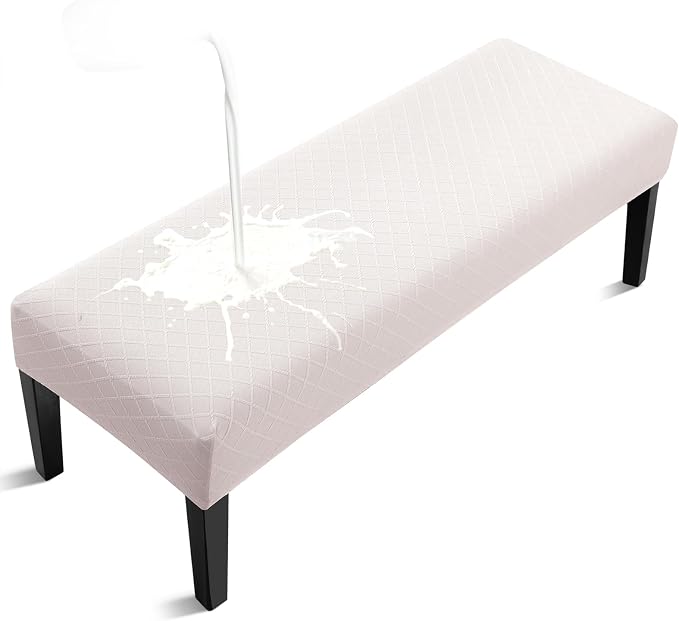 Fuloon Waterproof Dining Bench Cover, Removable Bench Slipcover Washable Bench Seat Protector Cover for Living Room, Bedroom, Kitchen (Pale Beige)