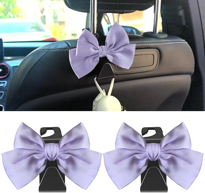 2-Pack Car Seat Headrest Hooks, Handbag Hangers, Light purple | Storage organizer for handbags, clothes, coats and grocery bags; practical interior accessory for most cars and SUVs