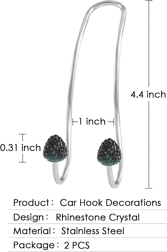 【2026 Upgraded】 Car Headrest Hooks Decorations, 2 Pcs Bling Strawberry Shape Purse Hook Hangers, Auto Hooks Car Hangers and Durable Backseat Holder, Storage Universal for SUV Truck Vehicle (Black)